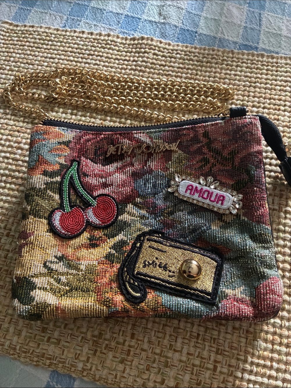 Betsey Johnson Brocade crossbody purse.